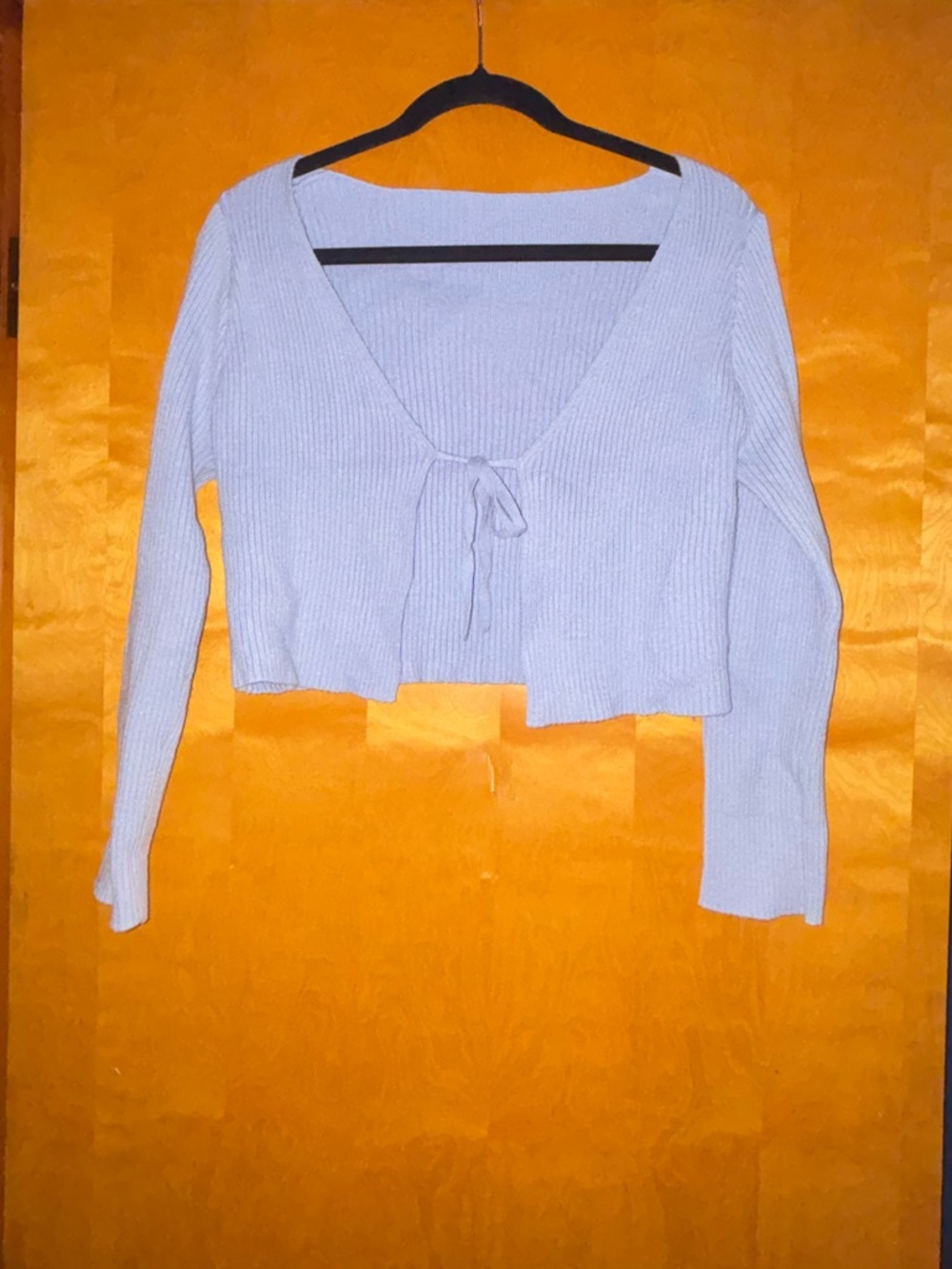 Light Blue Knit Tie-Front Cropped Cardigan